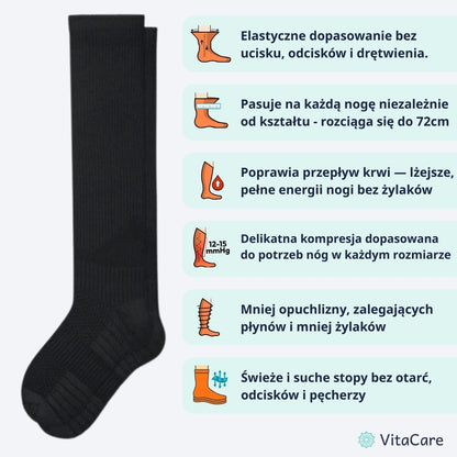 VenoCare Plus® - Czarne Skarpety Kompresyjne Plus Size
