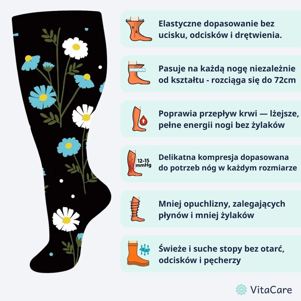 VenoCare Plus® - Czarna Stokrotka Skarpety Kompresyjne Plus Size - VitaCare - 