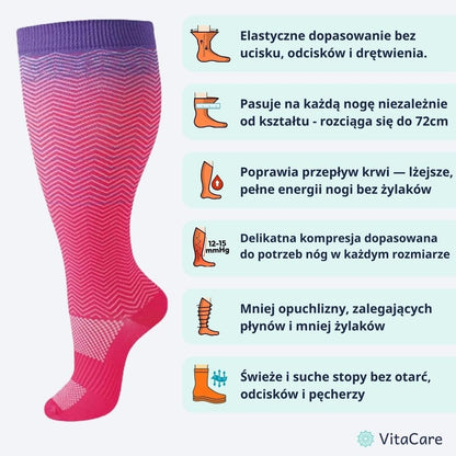 VenoCare Plus® - Malinowy ZygZag Skarpety Kompresyjne Plus Size - VitaCare - 