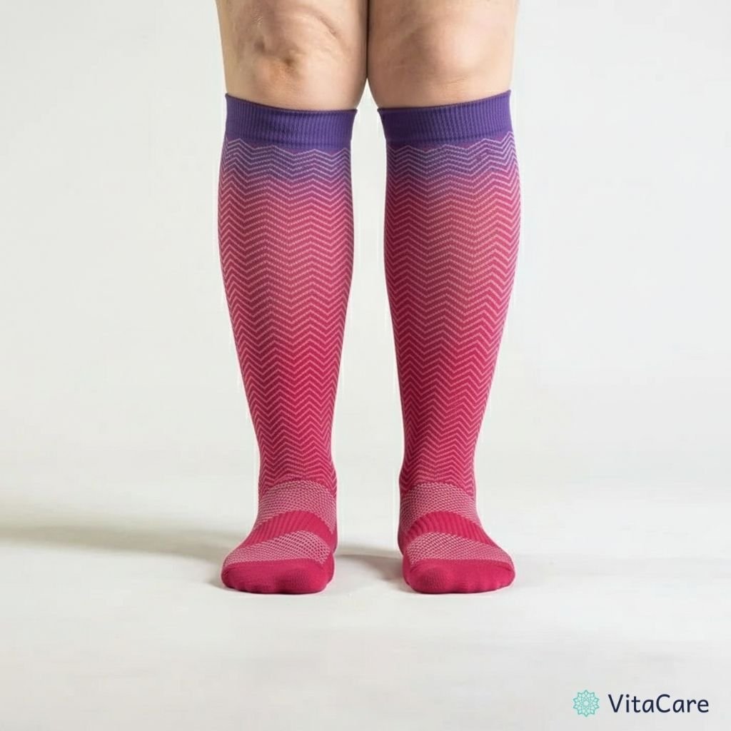 VenoCare Plus® - Malinowy ZygZag Skarpety Kompresyjne Plus Size - VitaCare - 