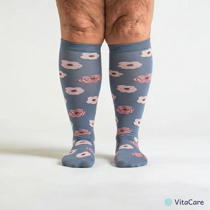 VenoCare Plus® - Pastelowe Kwiaty Skarpety Kompresyjne Plus Size - VitaCare - 