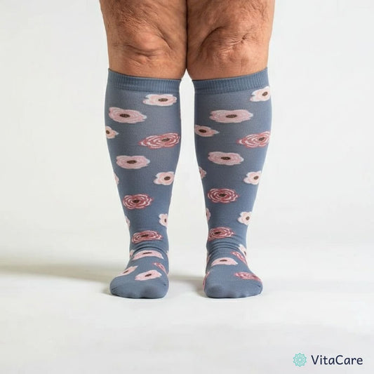 VenoCare Plus® - Pastelowe Kwiaty Skarpety Kompresyjne Plus Size - VitaCare - 