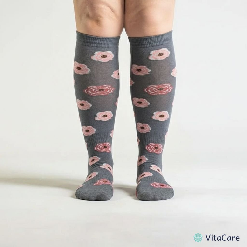VenoCare Plus® - Pastelowe Kwiaty Skarpety Kompresyjne Plus Size - VitaCare - 