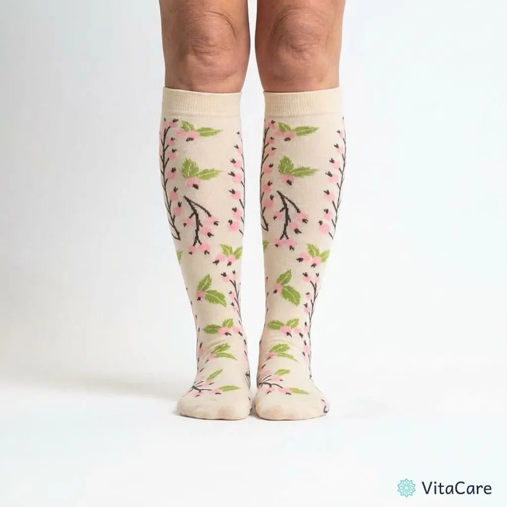 VenoComfort® – Skarpety Kompresyjne na Obrzęki, Żylaki i Ból (Kremowa Gałązka) - VitaCare - 