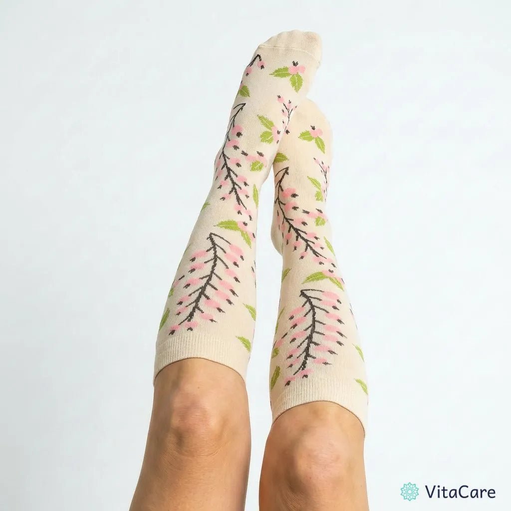VenoComfort® – Skarpety Kompresyjne na Obrzęki, Żylaki i Ból (Kremowa Gałązka) - VitaCare - 