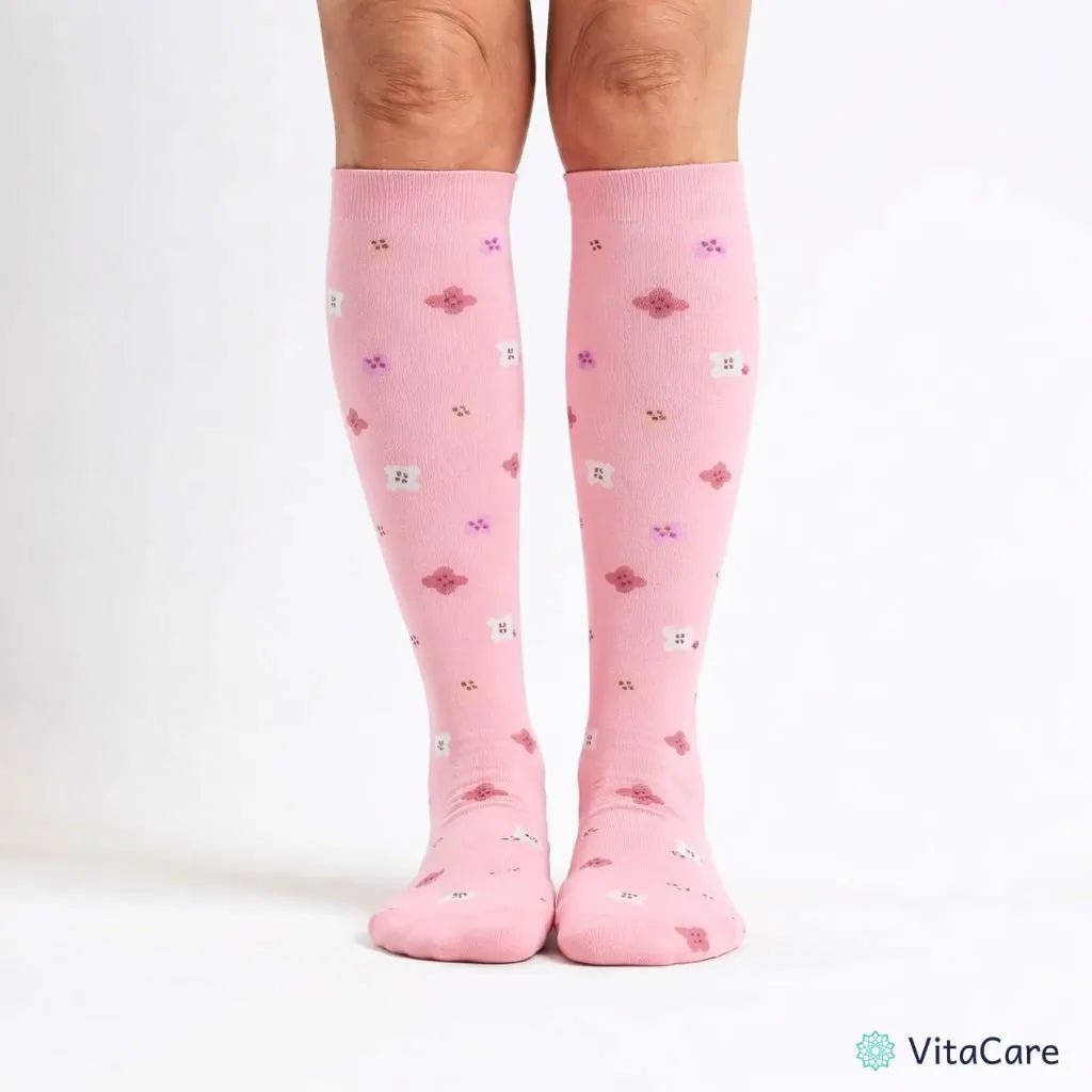 VenoComfort® – Skarpety Kompresyjne na Obrzęki, Żylaki i Ból (Pudrowe Kwiaty) - VitaCare - 